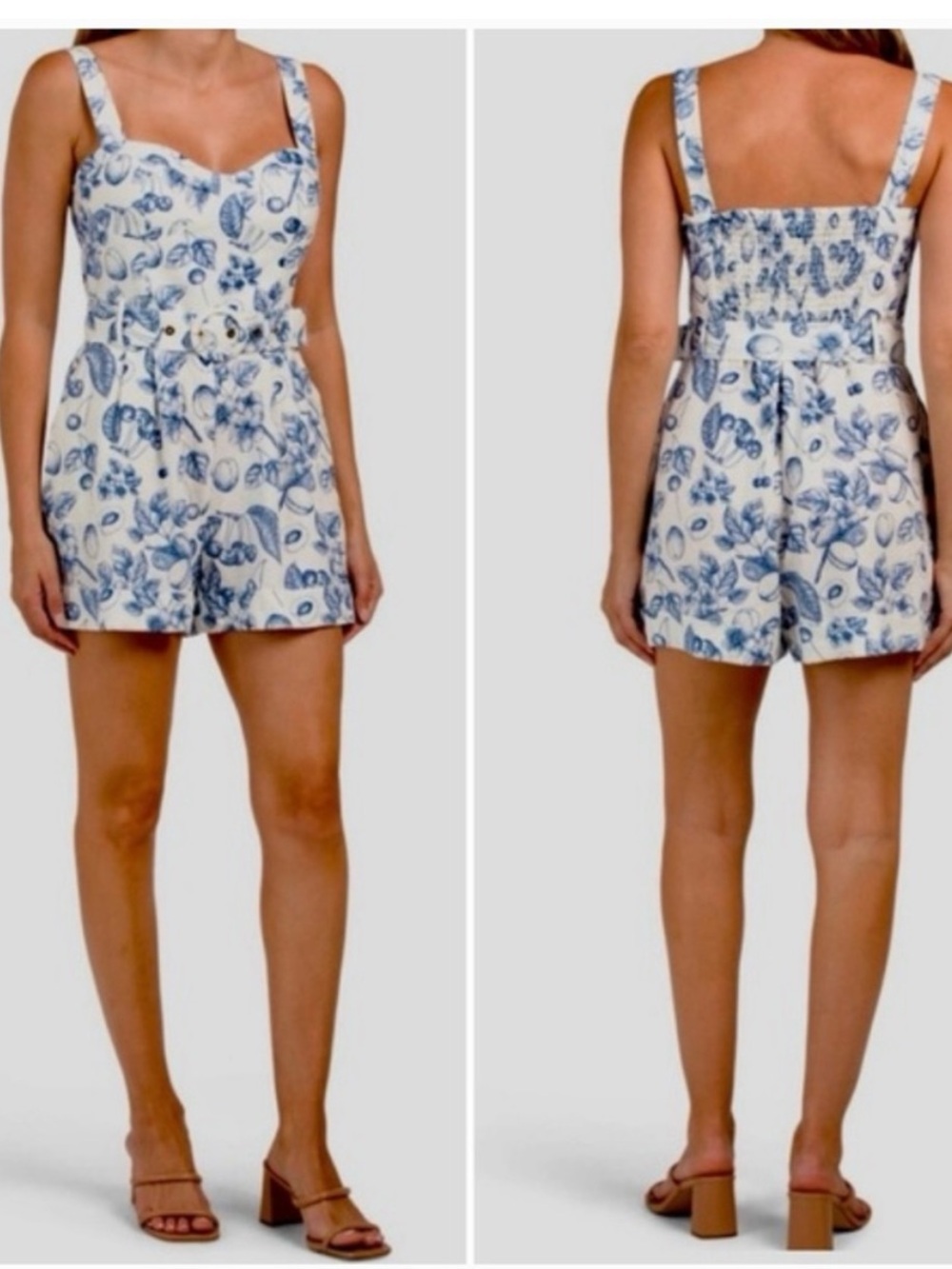 Christian Lacroix Blue/White Fruit Print
Linen Romper Size Small